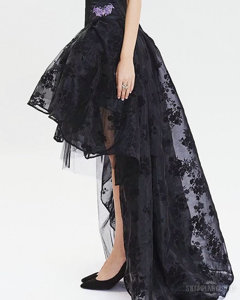 Black Mesh High Low Skirt