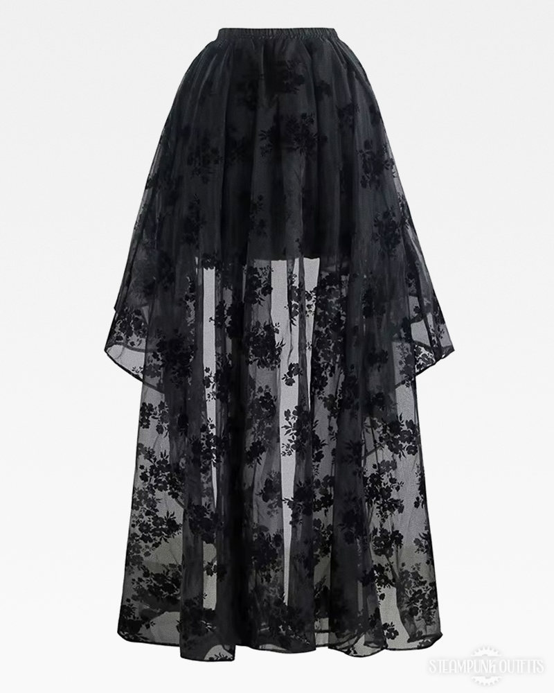 Black Mesh High Low Skirt