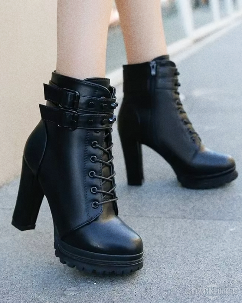 Black Steampunk Ankle Boots