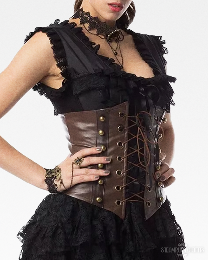 Brown Leather Steampunk Underbust Corset