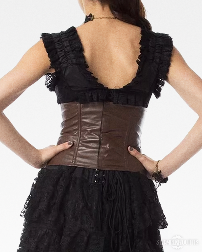 Brown Leather Steampunk Underbust Corset