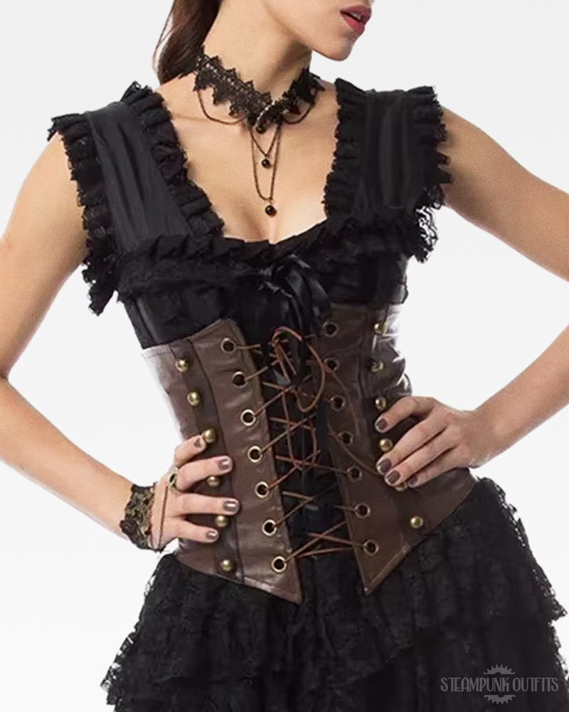 Brown Leather Steampunk Underbust Corset