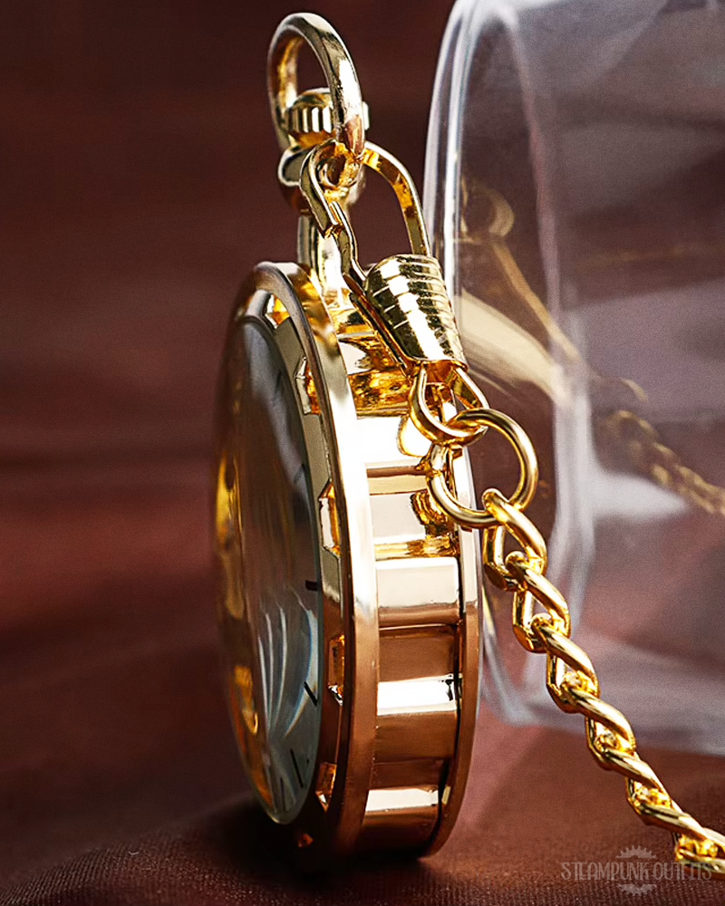 Gold Steampunk Skeleton Pocket Watch