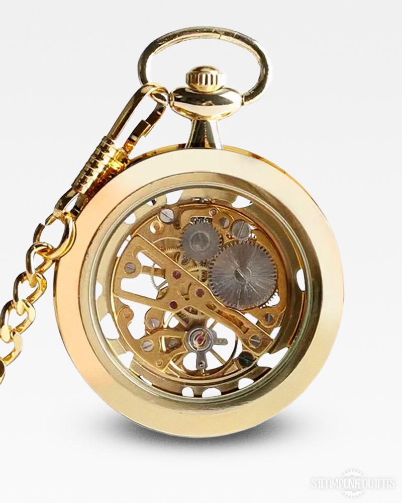 Gold Steampunk Skeleton Pocket Watch