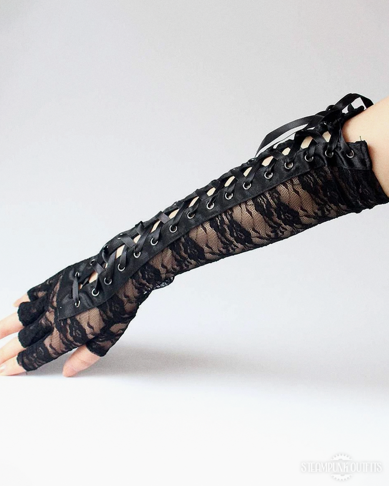 Steampunk Fingerless Lace Up Gloves