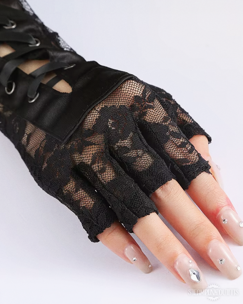 Steampunk Fingerless Lace Up Gloves