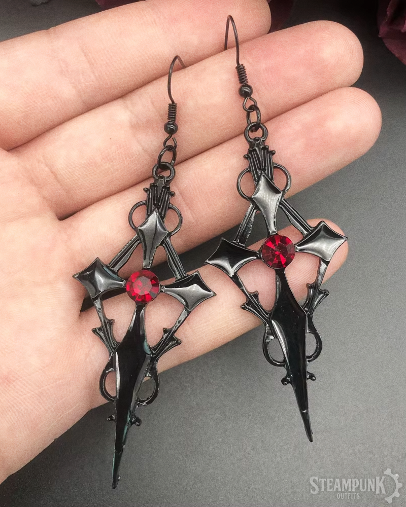 Steampunk Gothic Cross Earrings