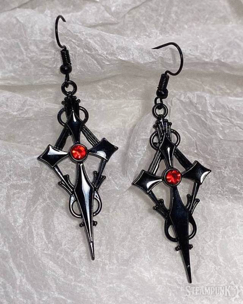Steampunk Gothic Cross Earrings