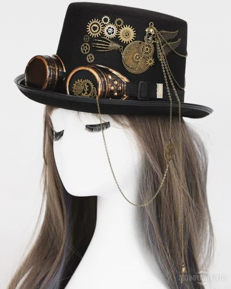 Steampunk Hat And Goggles And Chains