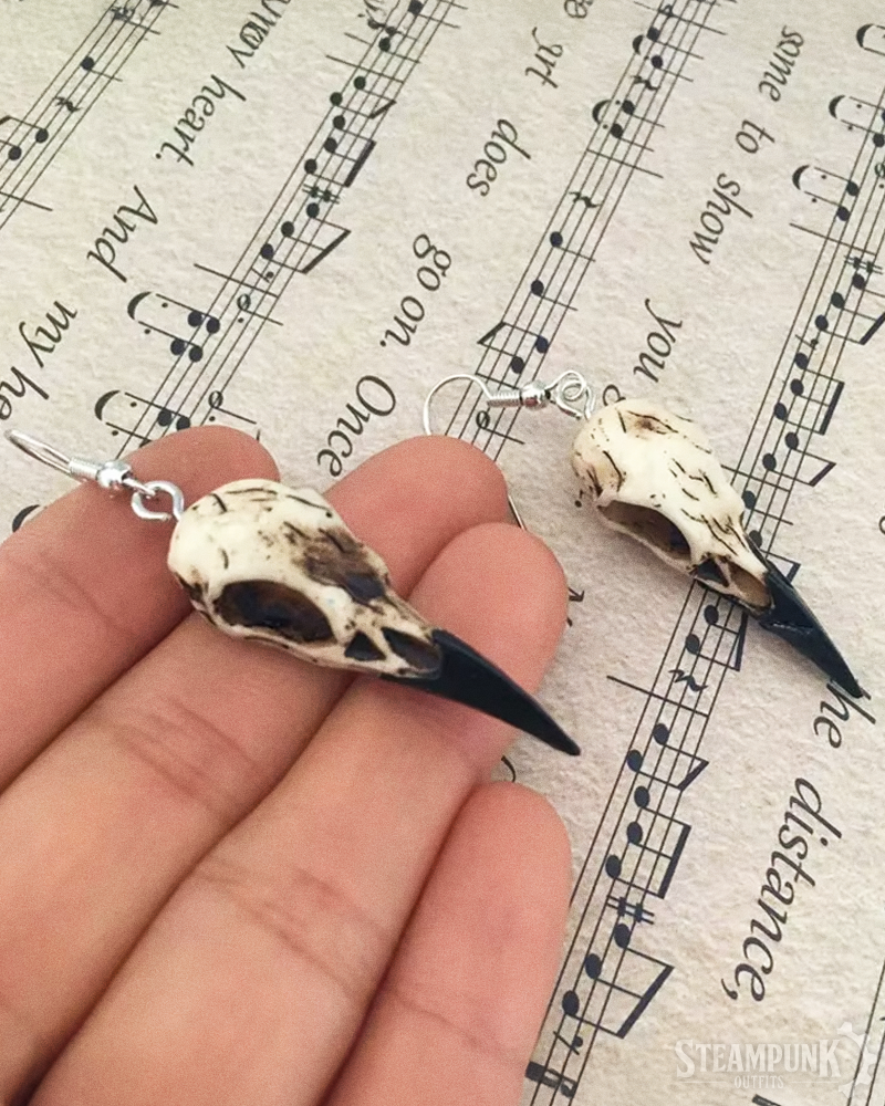 Steampunk Raven Skull Earrings