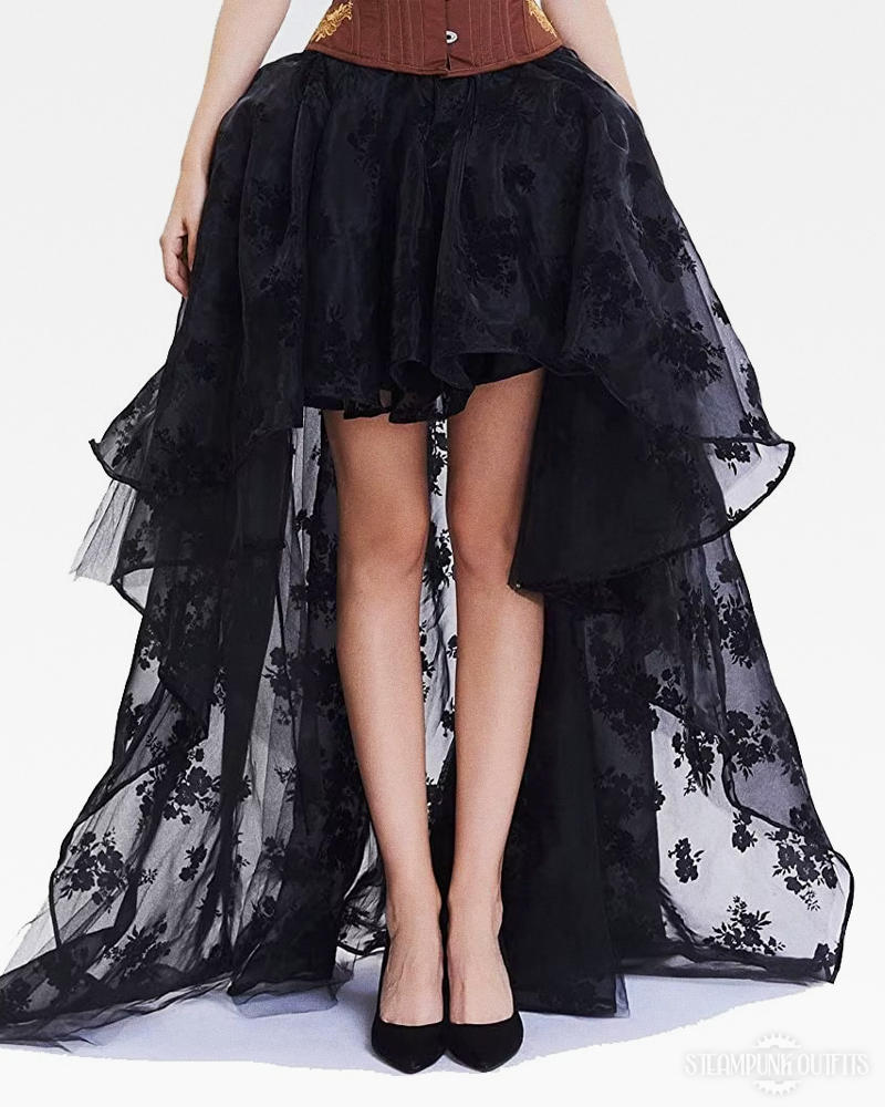 Black Mesh High Low Skirt
