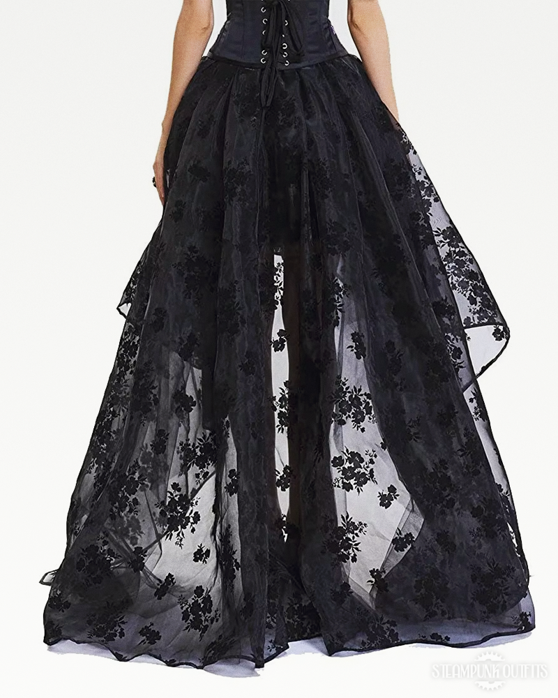 Black Mesh High Low Skirt