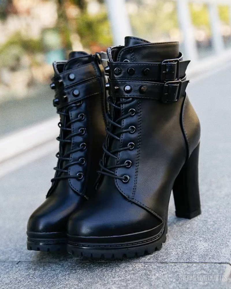 Black Steampunk Ankle Boots