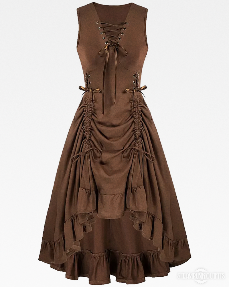 high neck brown dress Brown Steampunk Dress