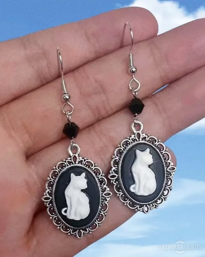 Cat Cameo Earrings