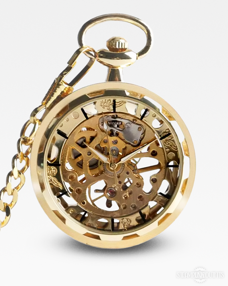 Gold Steampunk Skeleton Pocket Watch