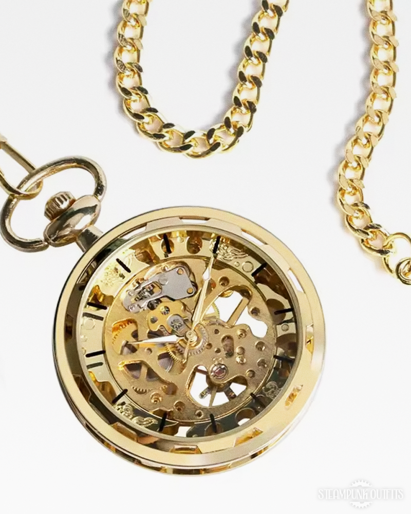 Gold Steampunk Skeleton Pocket Watch