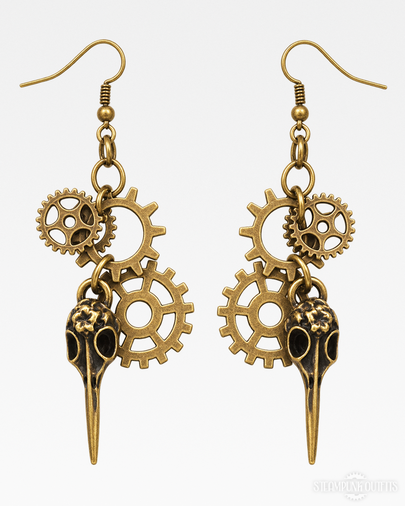 Steampunk Bird Skull Earrings