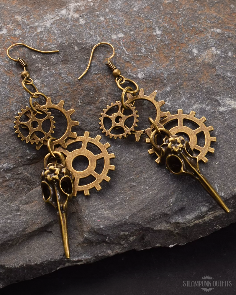 Steampunk Bird Skull Earrings
