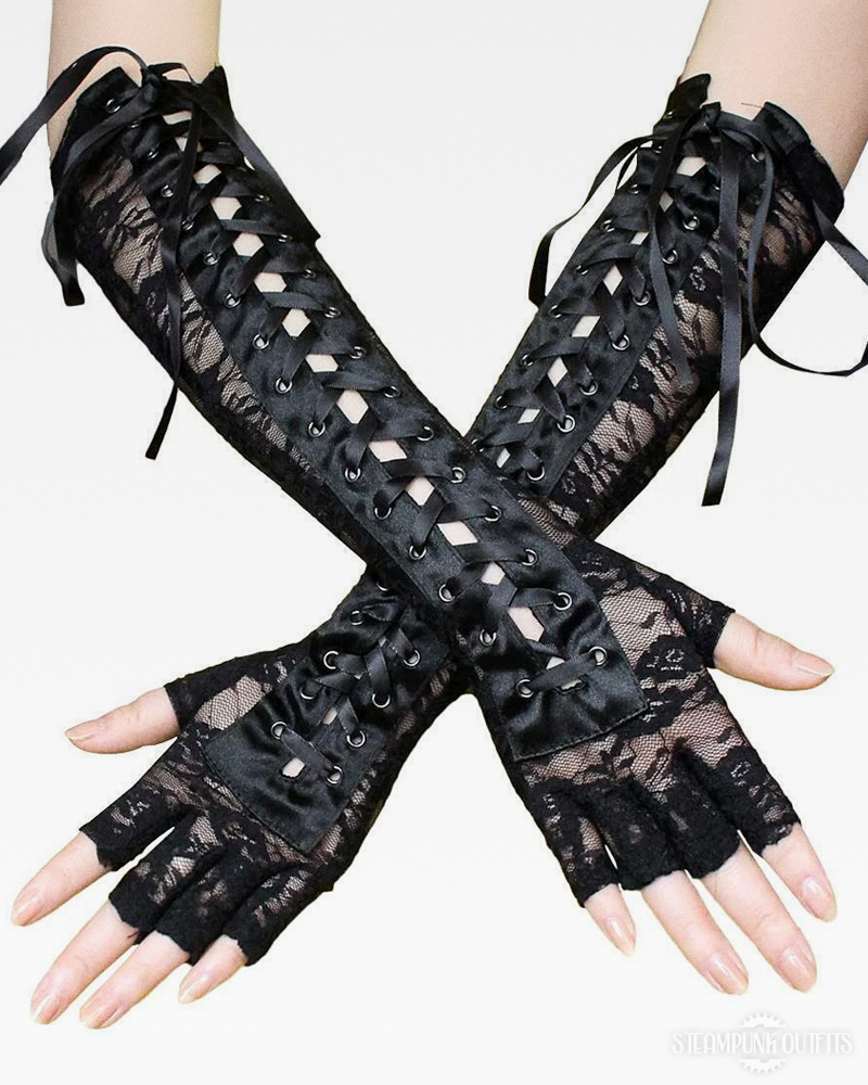 Steampunk Fingerless Lace Up Gloves