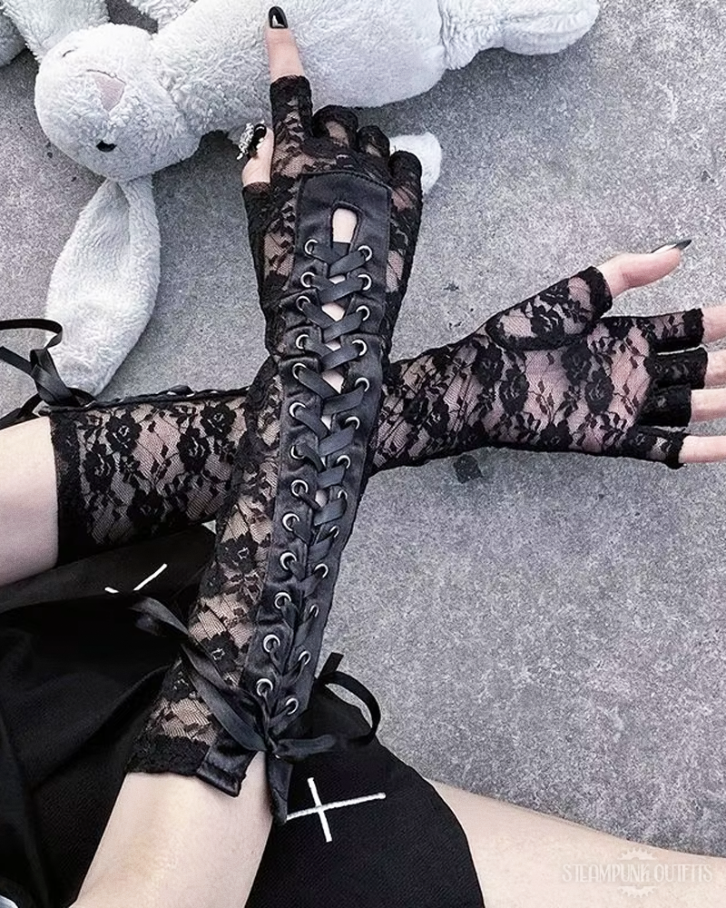 Steampunk Fingerless Lace Up Gloves