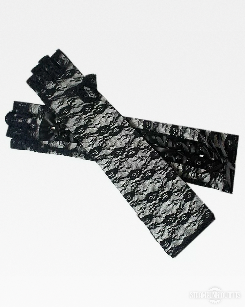 Steampunk Fingerless Lace Up Gloves