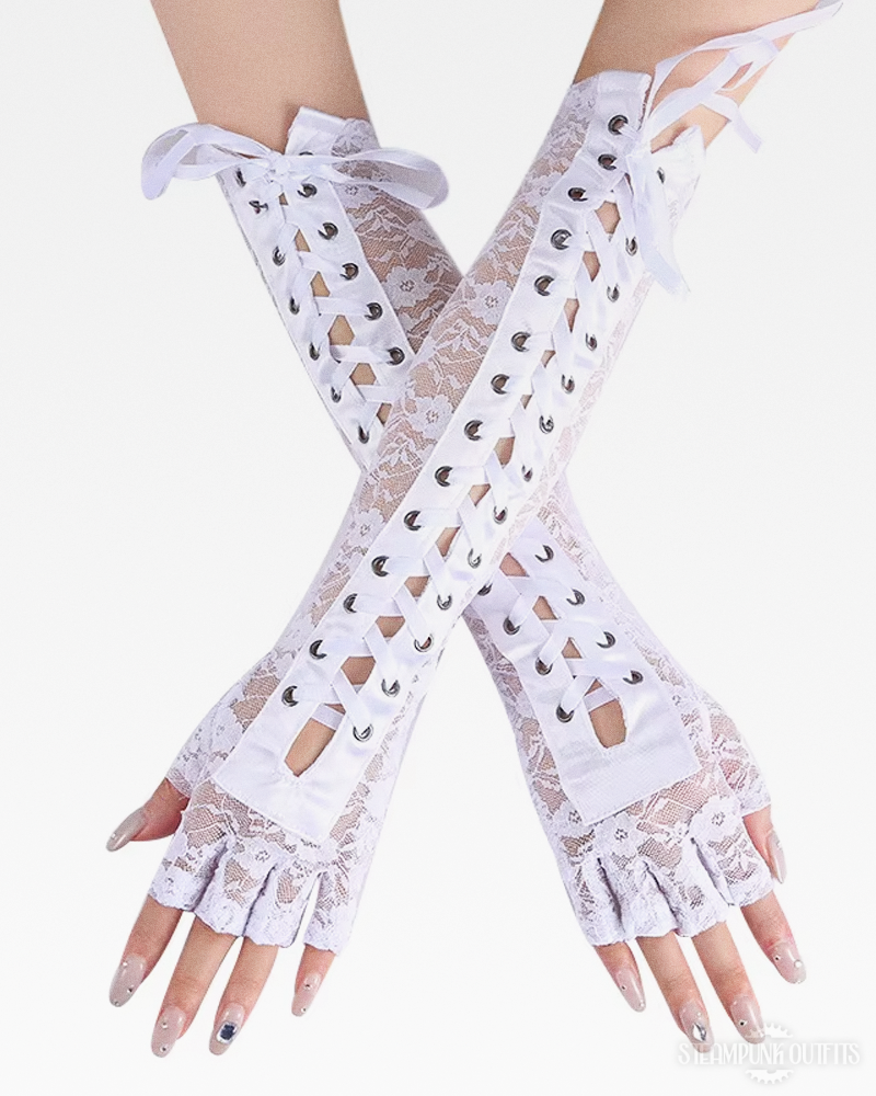 Steampunk Fingerless Lace Up Gloves