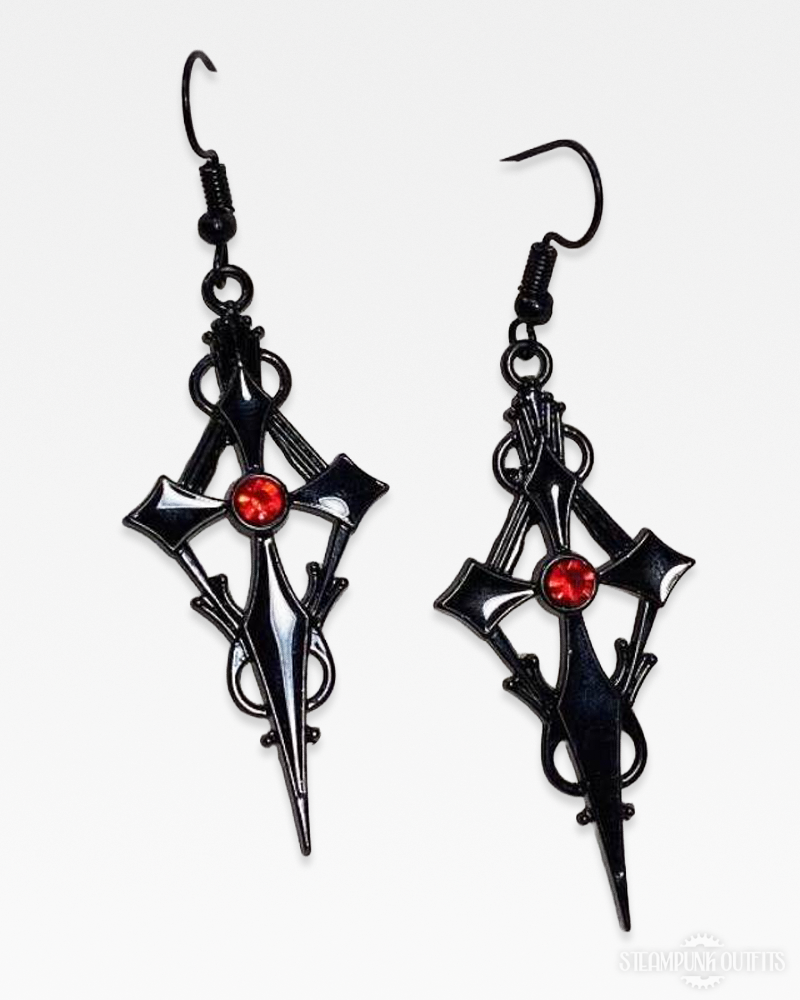 Steampunk Gothic Cross Earrings