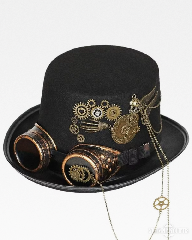 Steampunk Hat And Goggles And Chains