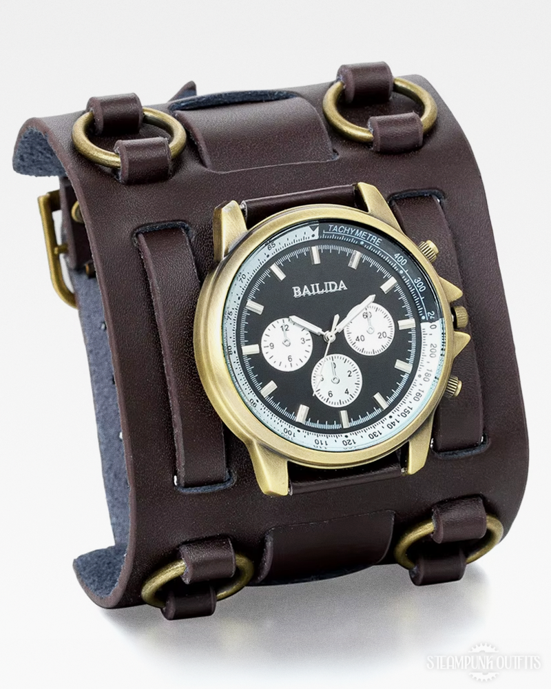 Steampunk Leather Cuff Watch