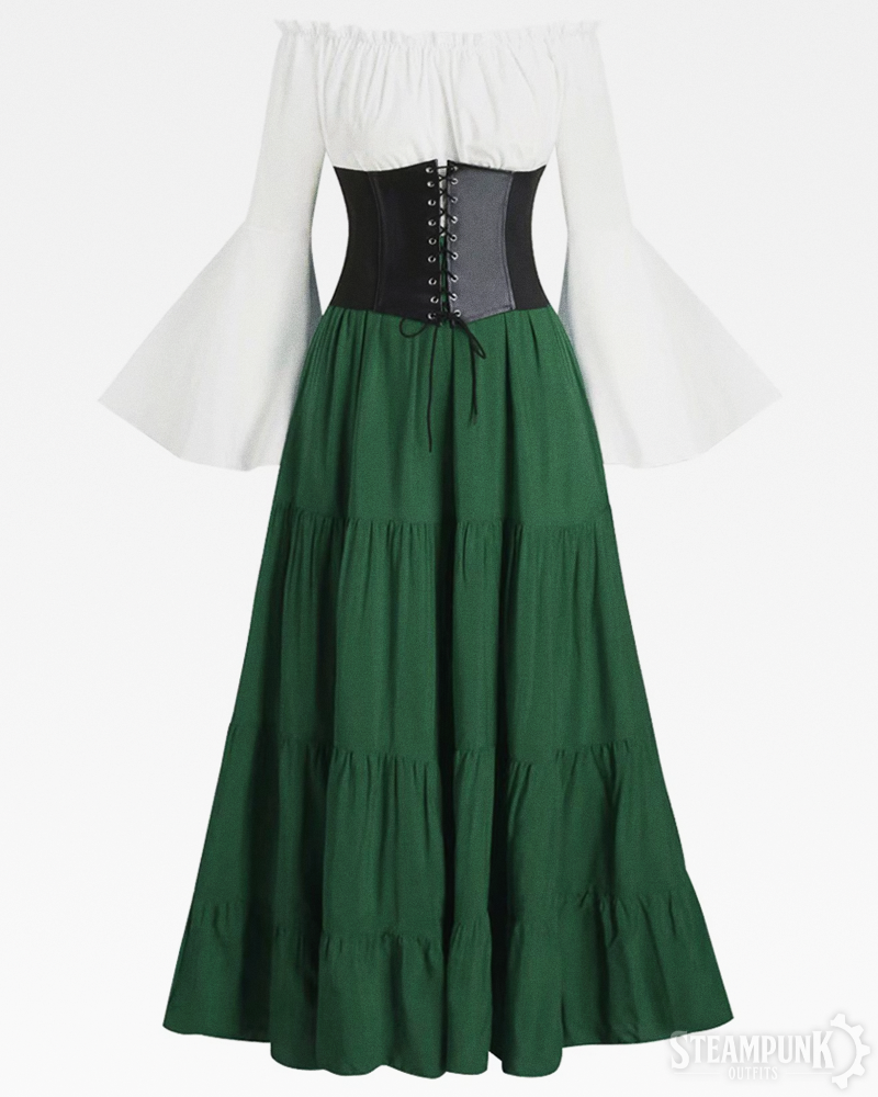 green emerald velvet dress Medieval Steampunk Dress Green / M