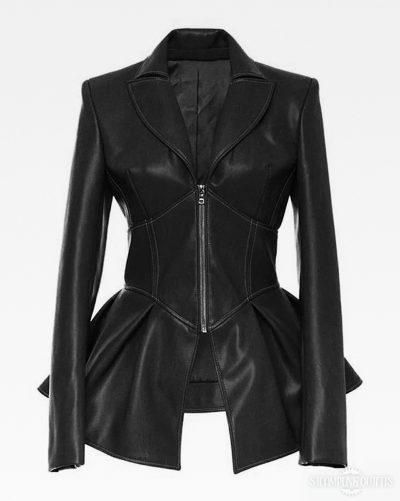 Steampunk Peplum Leather Jacket