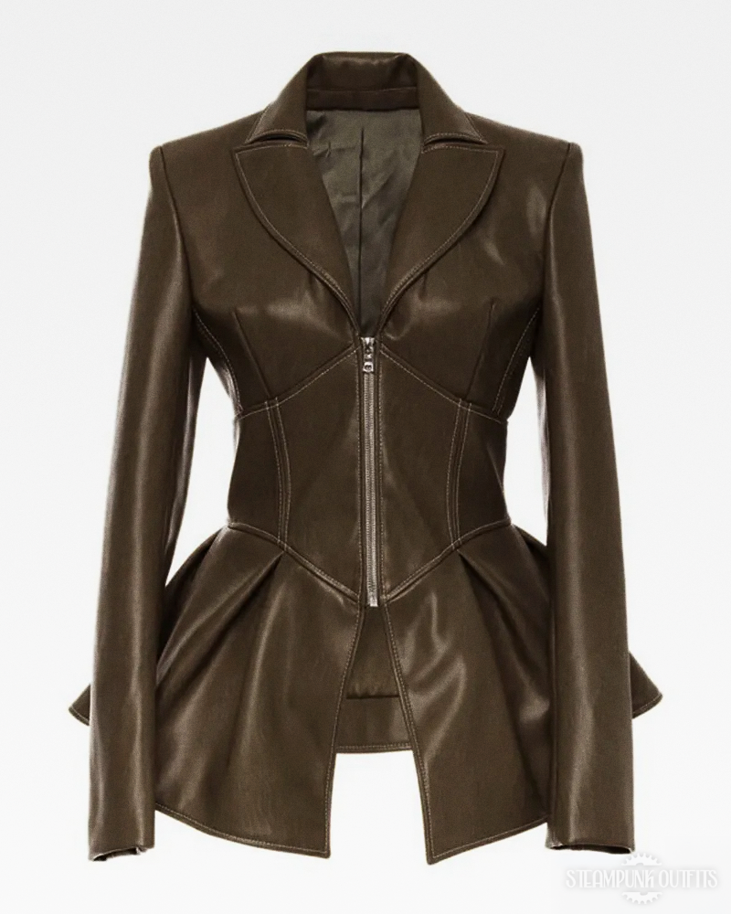 Steampunk Peplum Leather Jacket