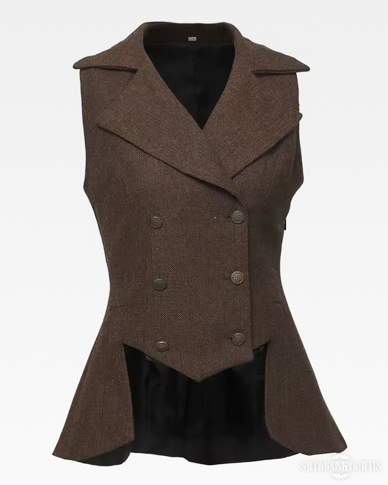 Damespak, vest, V-hals, mouwloos, steampunk, retro, gilet voor dames, vest, Grijs, XL